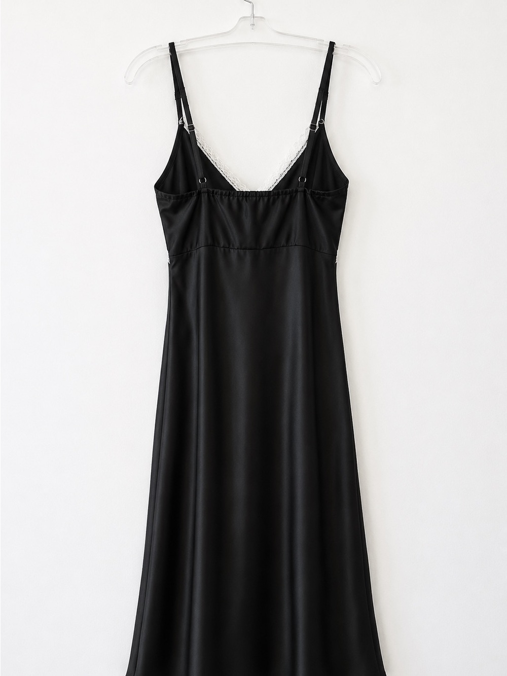 Black Satin Lace Slip Dress Maxi Midi Goth Romantic Y2K - Picture 5 of 5